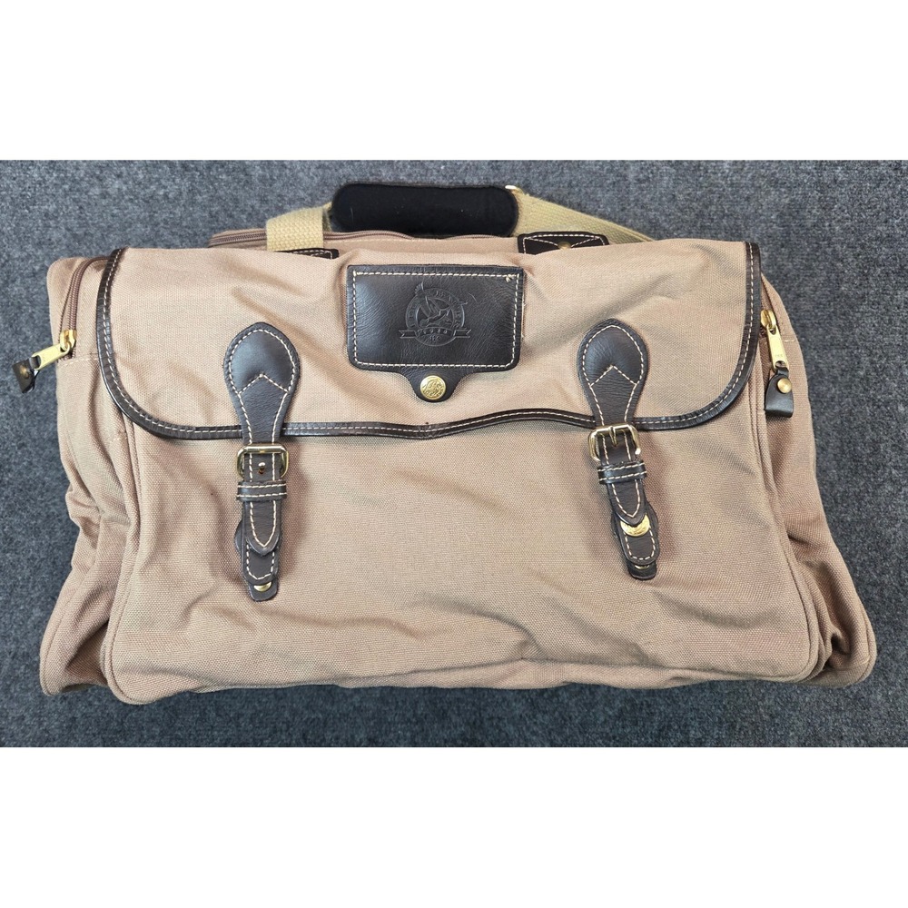 Eddie Bauer Ford Collaboration Canvas Leather Duffle Bag Tan Travel Weekend USA